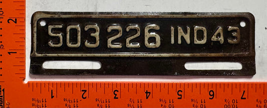1943 Indiana #503226 Passenger License Plate Date Tab