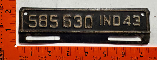 1943 Indiana #585630 Passenger License Plate Date Tab