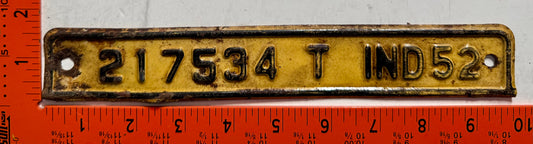 1952 Indiana #217534 T Truck License Plate Date Tab