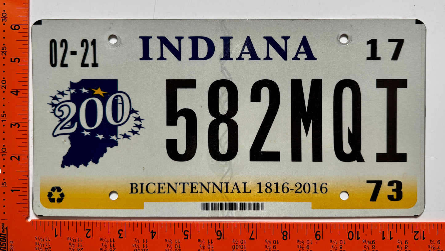 2017 Indiana #582MQI Passenger License Plate