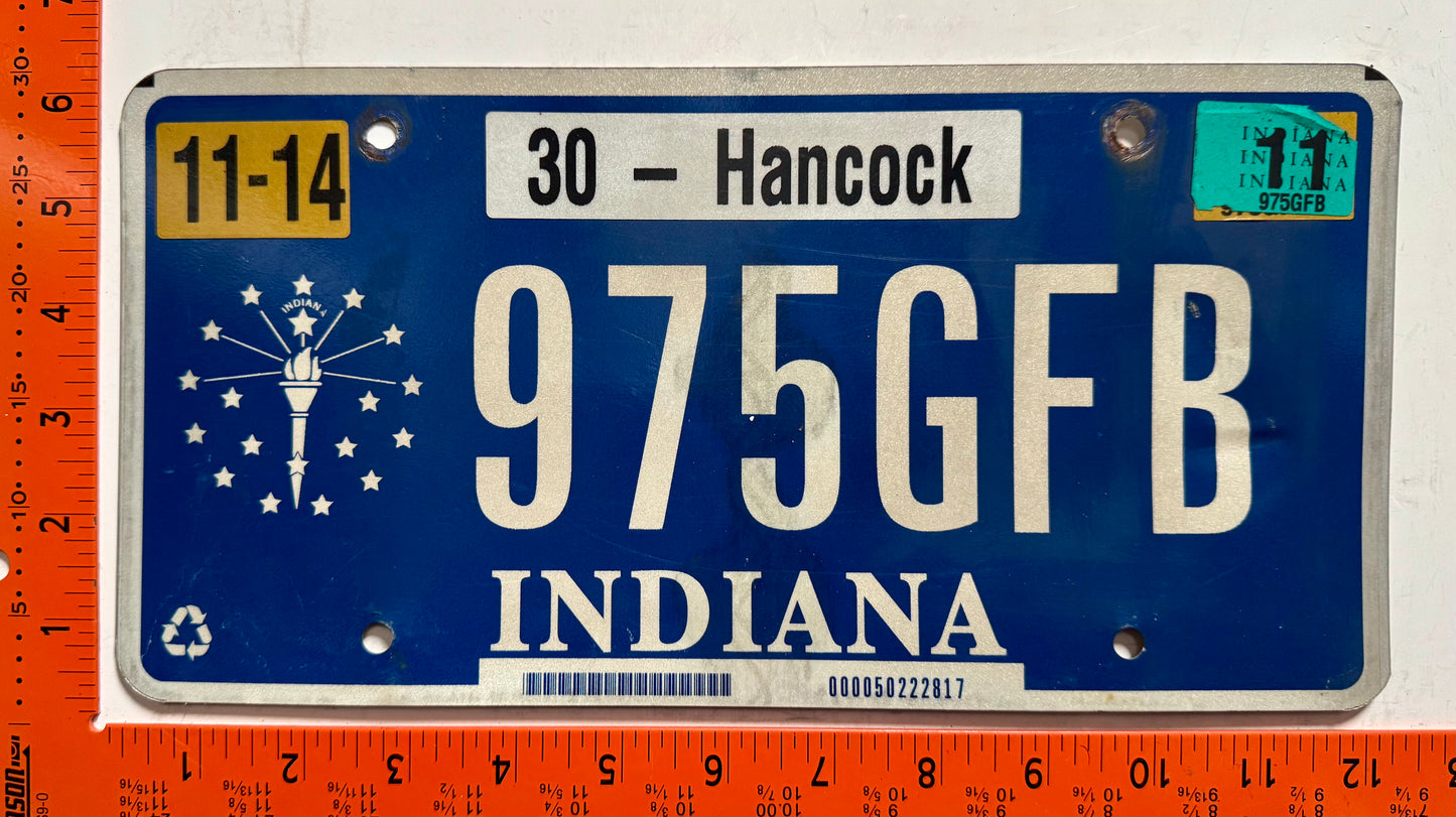 2011 Indiana #975GFB Passenger License Plate