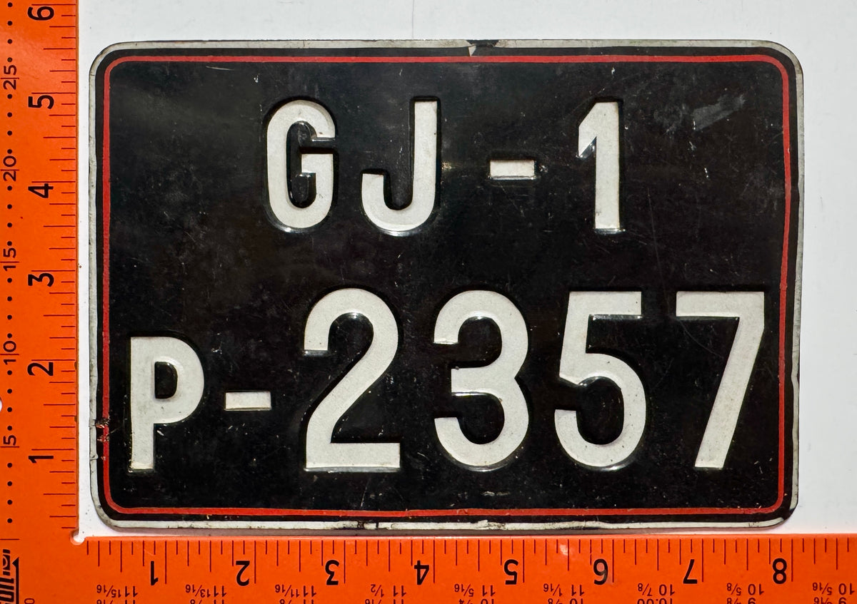 Undated India #GJ-1/P-2357 Motorcycle License Plate