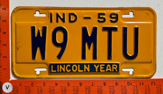 1959 Indiana #W9 MTU Amateur Radio License Plate