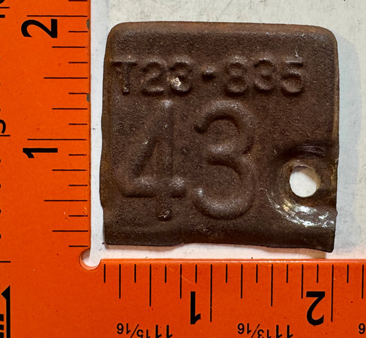 1943 Kansas #T23-835 Truck License Plate Date Tab