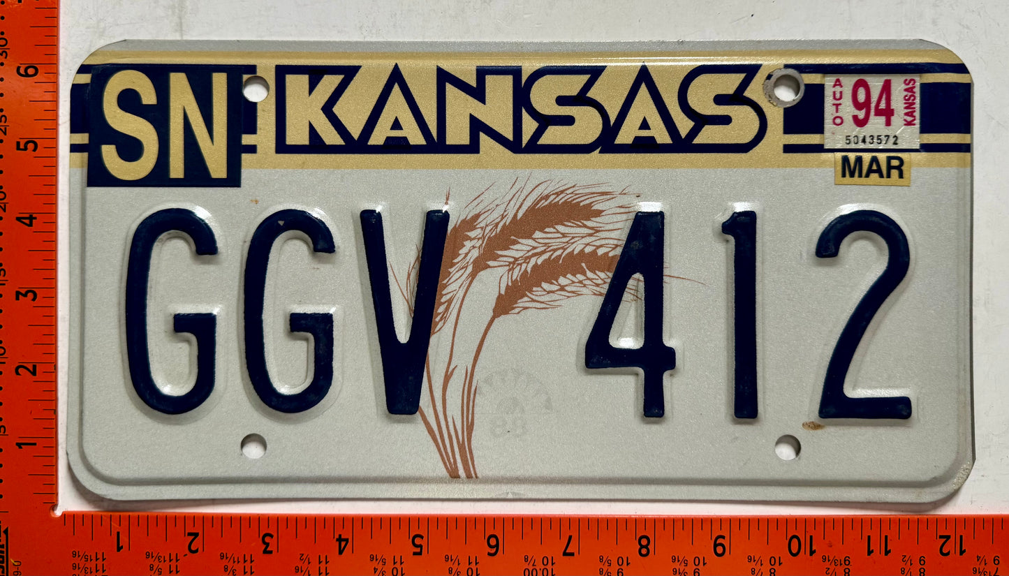 1994 Kansas #GGV 412 Passenger License Plate
