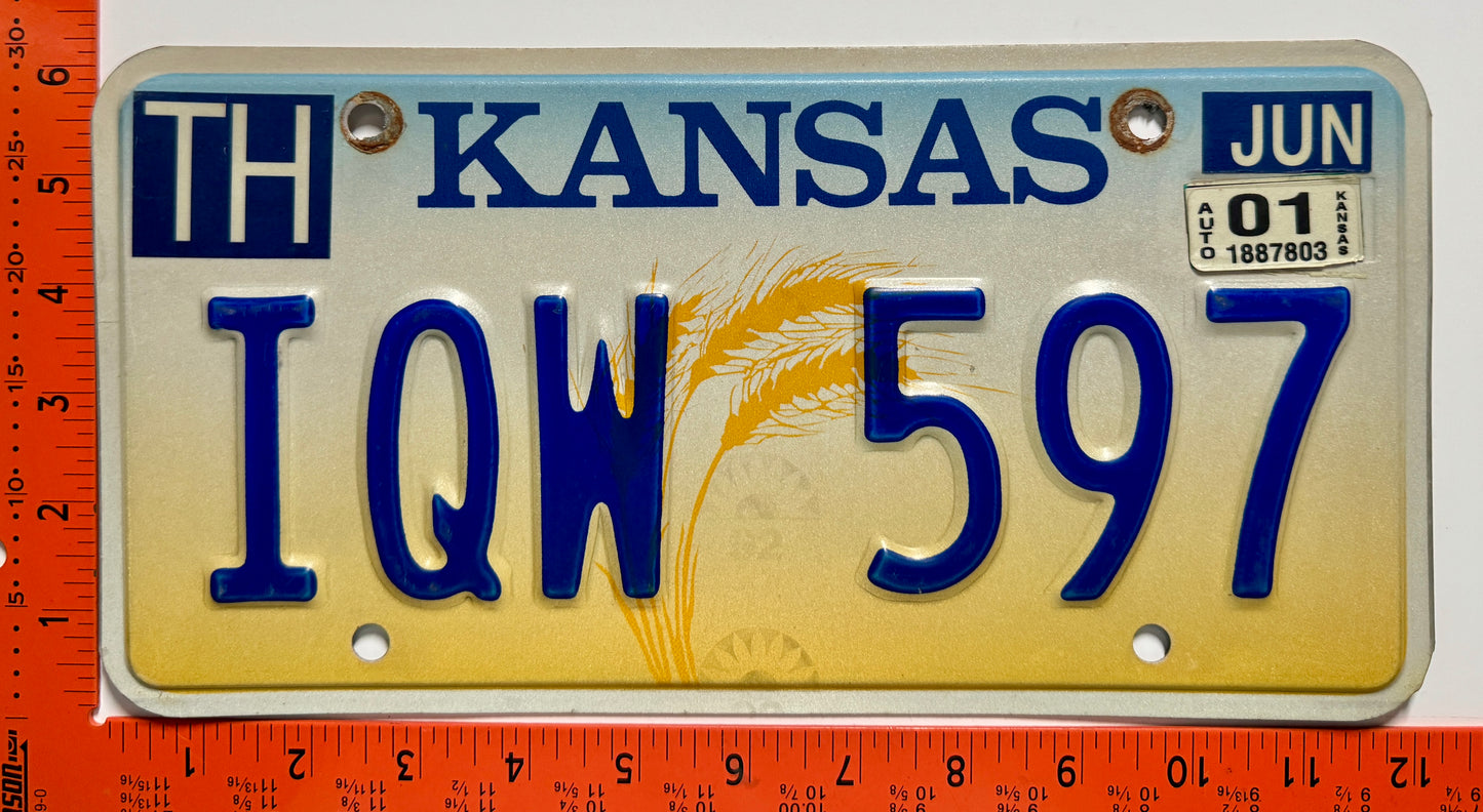 2001 Kansas #IQW 597 Passenger License Plate