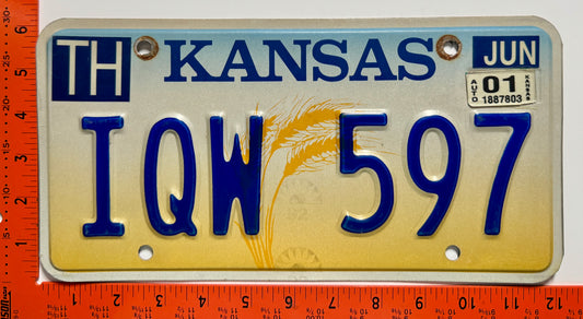 2001 Kansas #IQW 597 Passenger License Plate