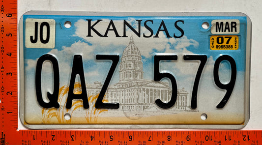 2007 Kansas #QAZ 579 Passenger License Plate