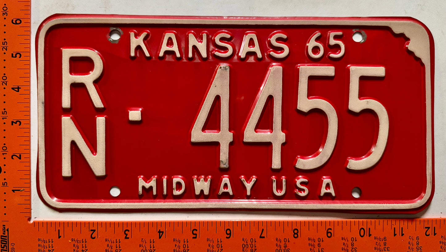 1965 Kansas #RN-4455 Passenger License Plate