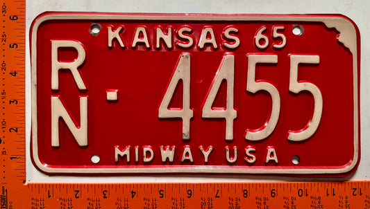 1965 Kansas #RN-4455 Passenger License Plate