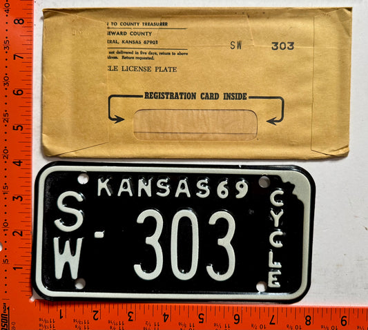 1969 Kansas #S/W-303 Motorcycle License Plate