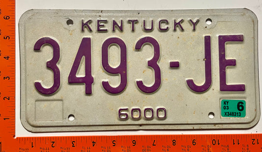 2003 Kentucky #3493-JE Truck License Plate