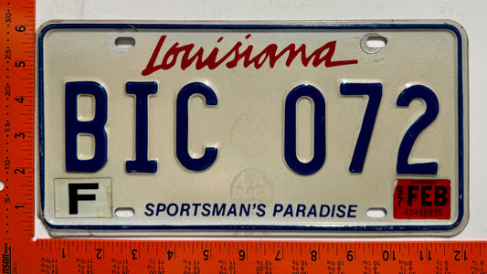 1997 Louisiana #BIC 072 Passenger License Plate