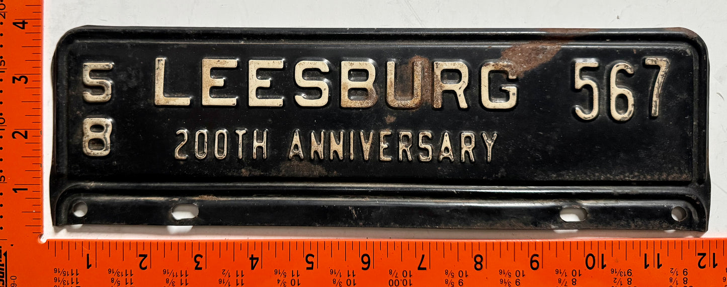 1958 Leesburg Loudoun County Virginia #567 Passenger License Plate