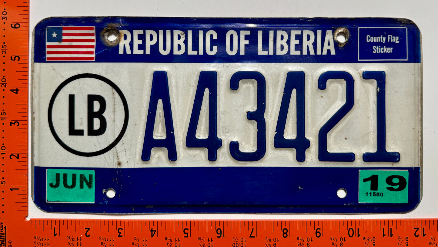 2019 Liberia #A43421 Passenger License Plate