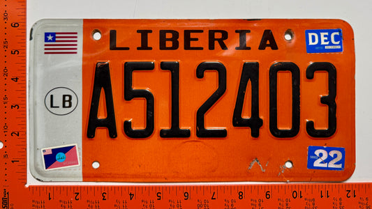 2022 Liberia #A512403 Passenger License Plate