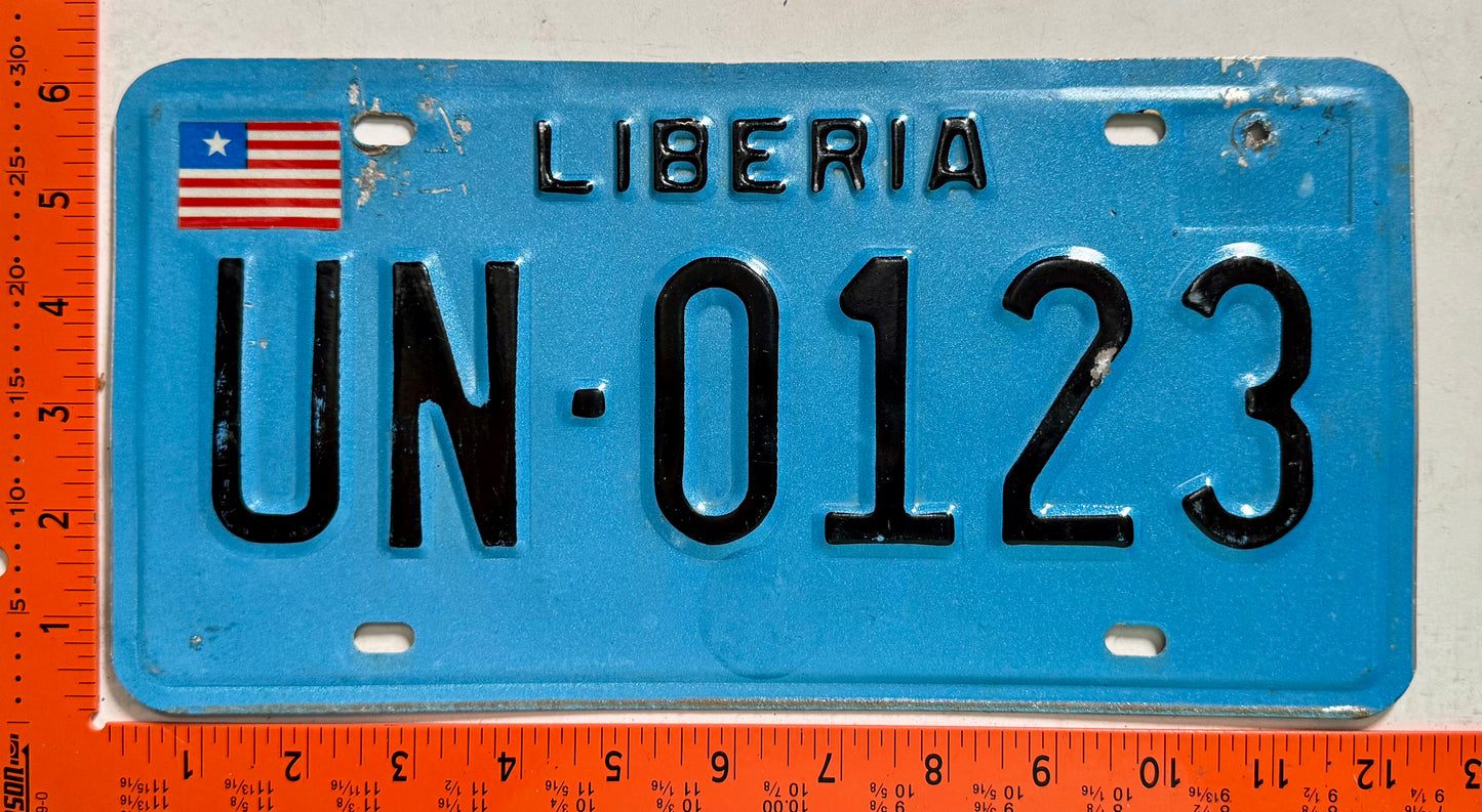 2005 base Liberia #UN-0123 United Nations License Plate