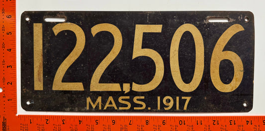 1917 Massachusetts #122,506 Passenger License Plate