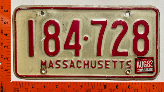 1983 Massachusetts #184-728 Passenger License Plate