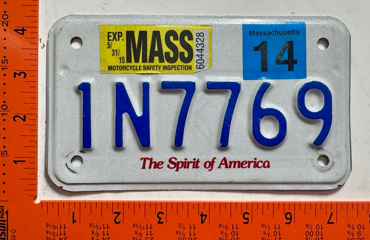 2014 Massachusetts #1N7769 Motorcycle License Plate