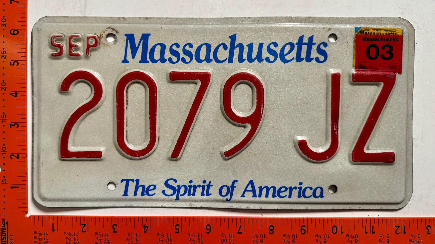 2003 Massachusetts #2079 JZ Passenger License Plate