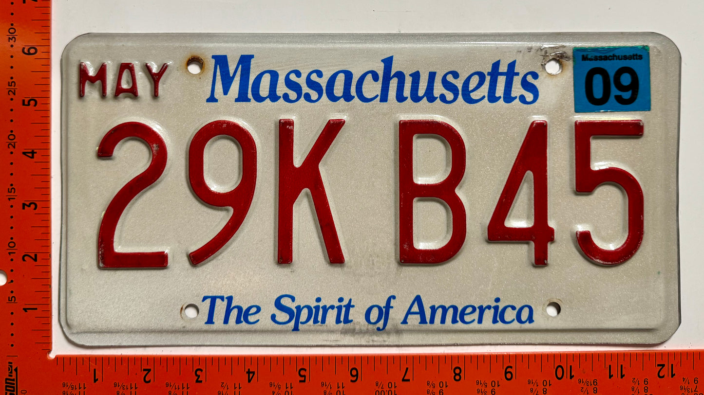 2009 Massachusetts #29K B45 Passenger License Plate