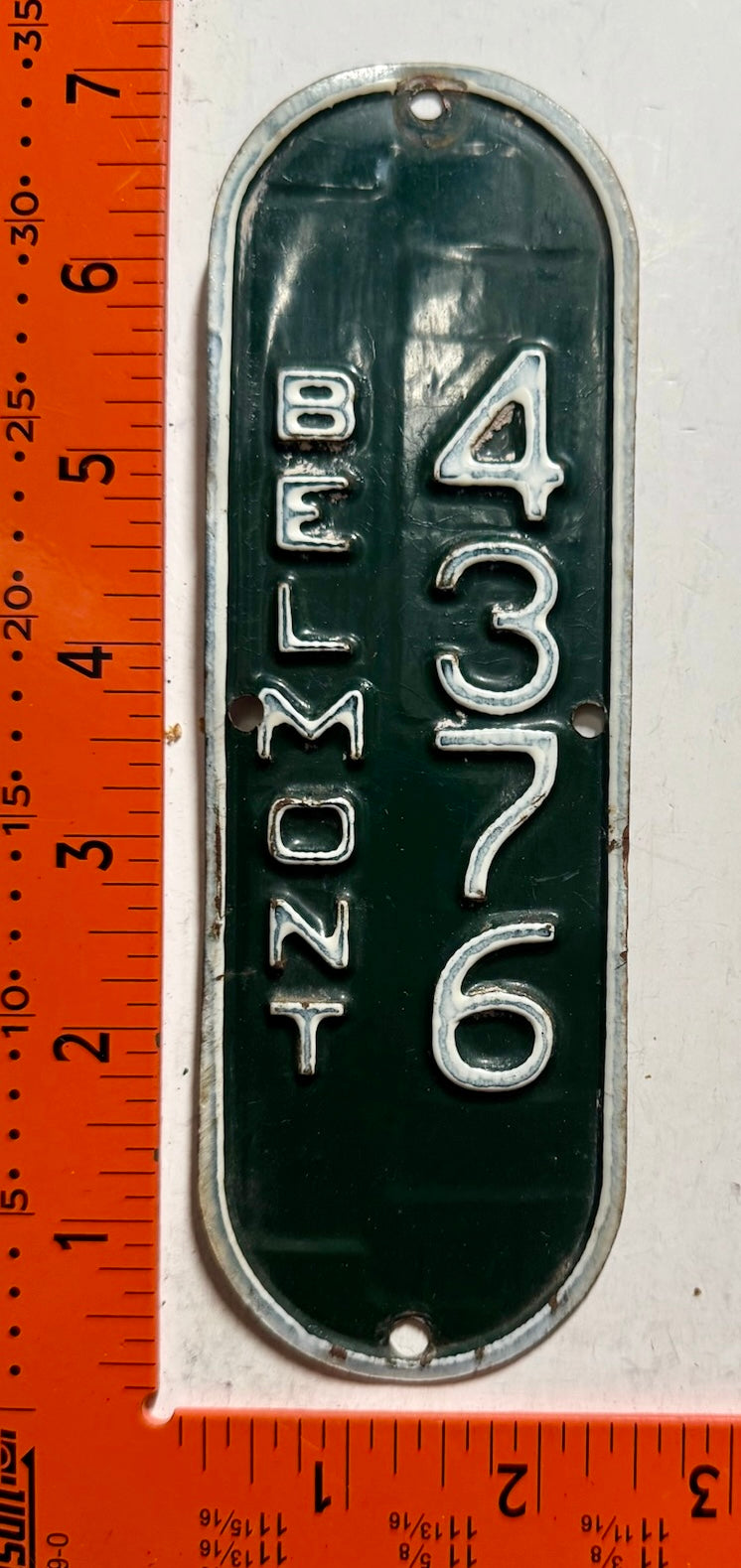 undated Belmont, Massachusetts #4376 Bicycle License Plate