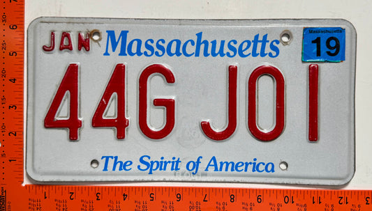 2019 Massachusetts #44G J01 Passenger License Plate