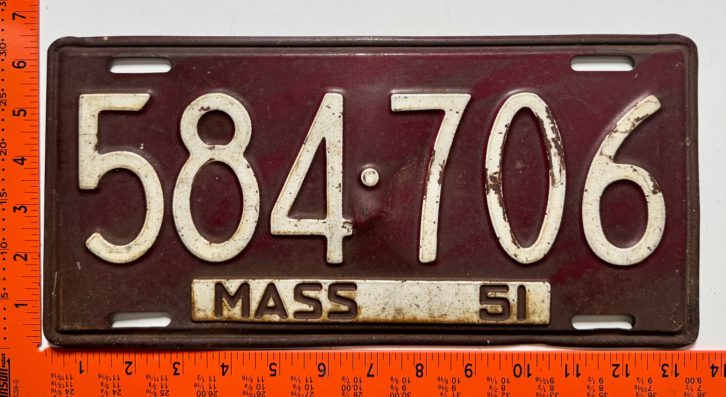 1951 Massachusetts #584-706 Passenger License Plate