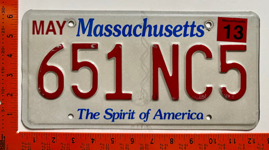 2013 Massachusetts #651 NC5 Passenger License Plate