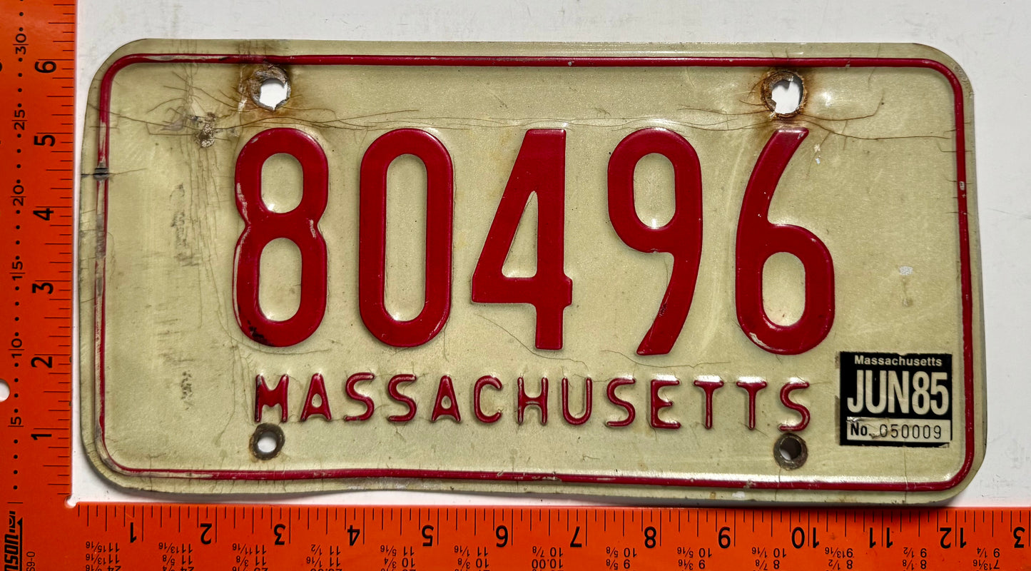 1985 Massachusetts #80496 Passenger License Plate
