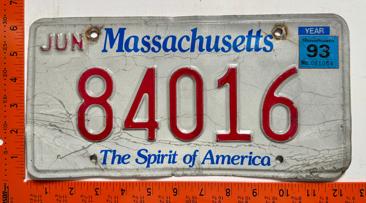 1993 Massachusetts #84016 Passenger License Plate