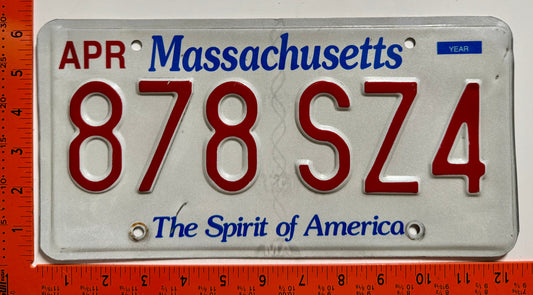 undated Massachusetts #878 SZ4 Passenger License Plate