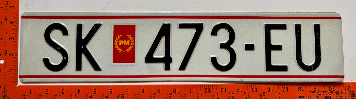 1993 series Macedonia #SK 473-EU Passenger License Plate