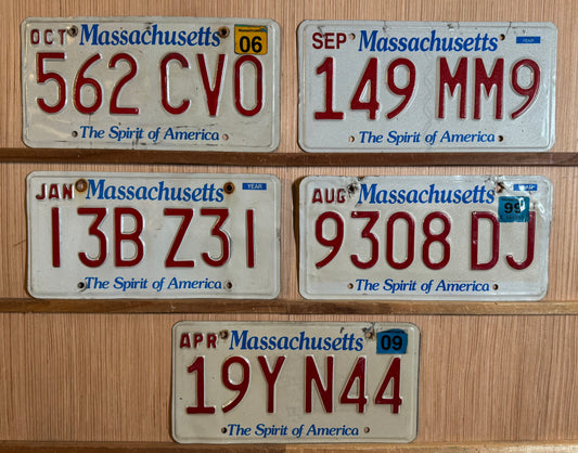 Group of 5 Massachusetts Passenger License Plates (Crafter)