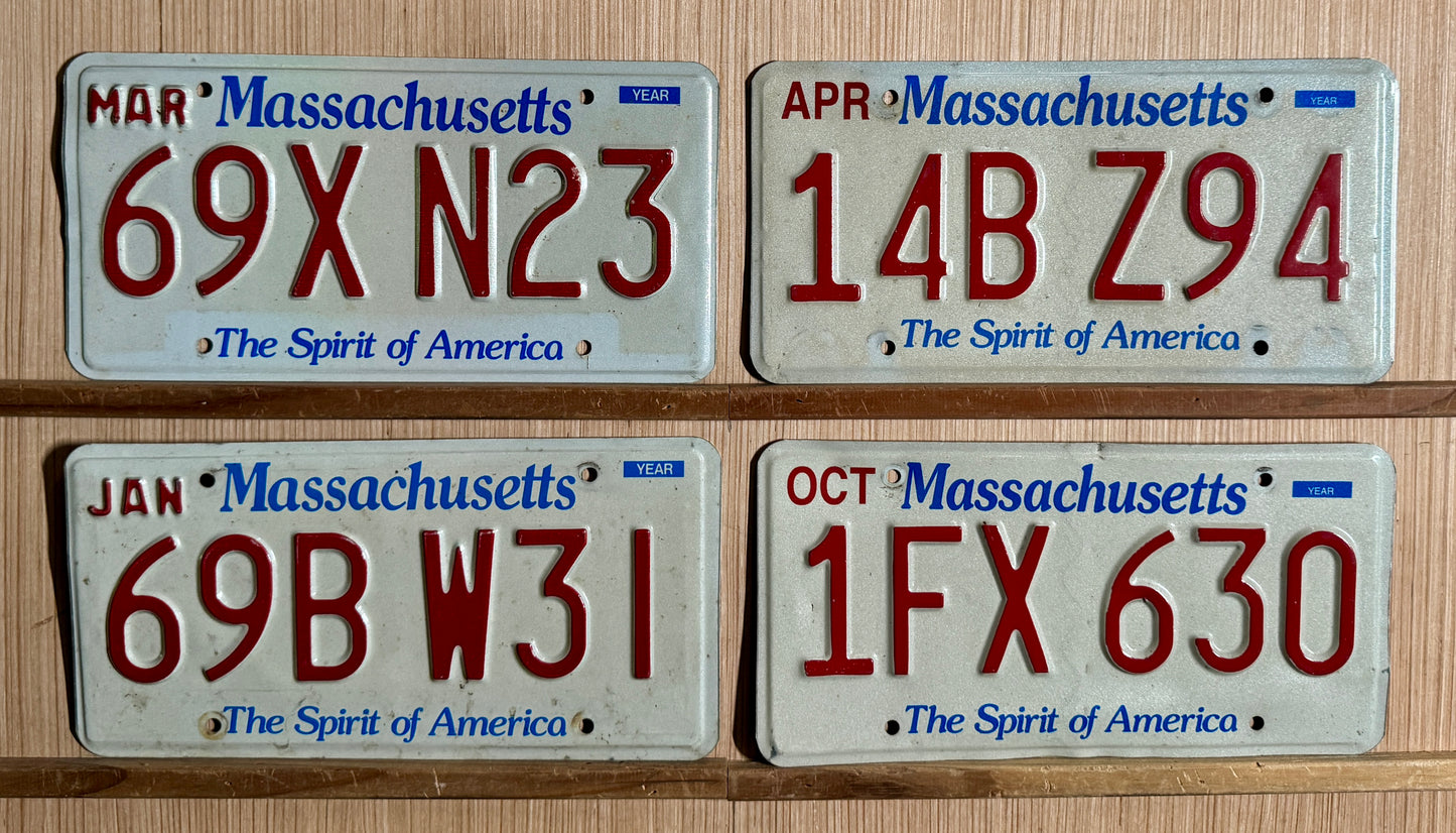 4-pack of undated Massachusetts Passenger License Plates (Craft)