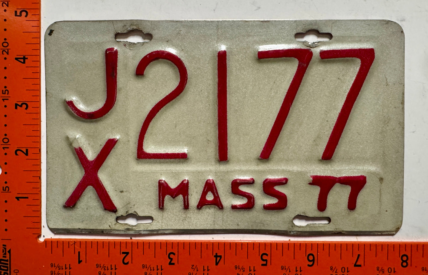1977 Massachusetts #J/X 2177 Motorcycle License Plate