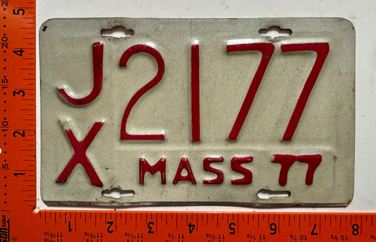 1977 Massachusetts #J/X 2177 Motorcycle License Plate