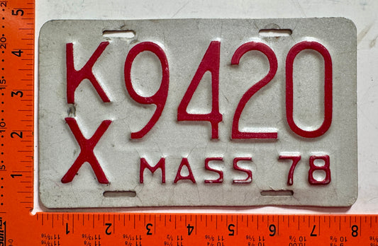 1978 Massachusetts #K/X 9420 Motorcycle License Plate