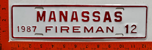 1987 Manassas, Virginia #12 Fireman License Plate