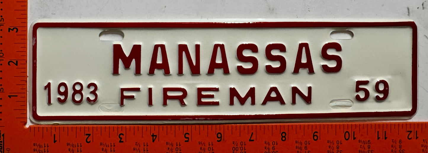 1983 Manassas, Virginia #59 Fireman License Plate