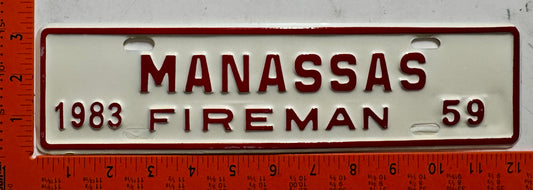 1983 Manassas, Virginia #59 Fireman License Plate
