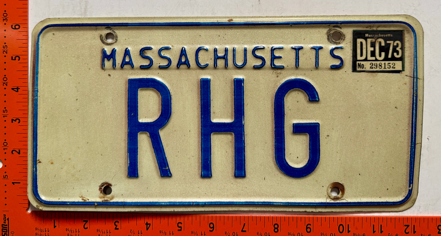 1973 Massachusetts #RHG Passenger Vanity License Plate