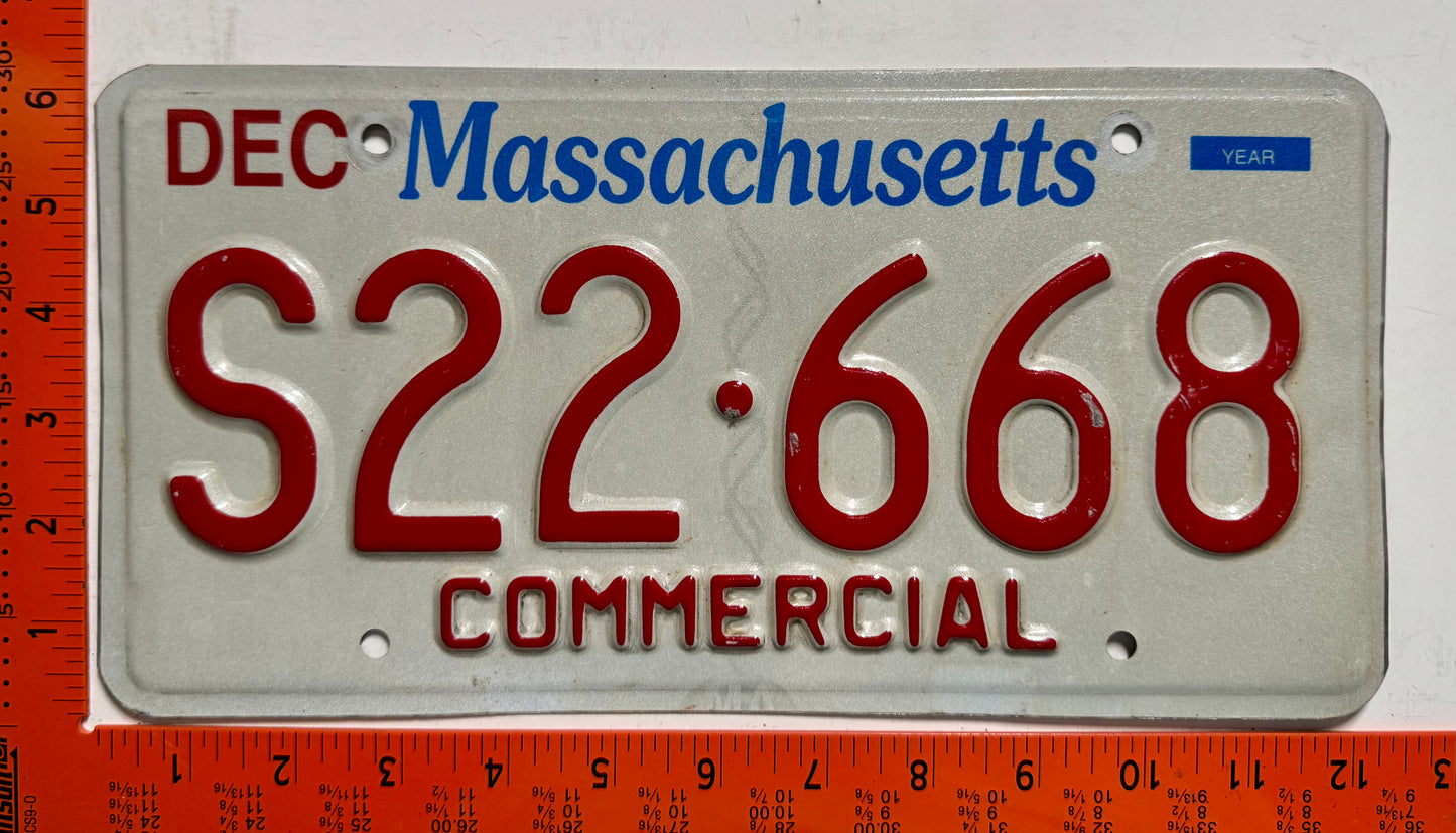 undated Massachusetts #S22-668 Commercial License Plate