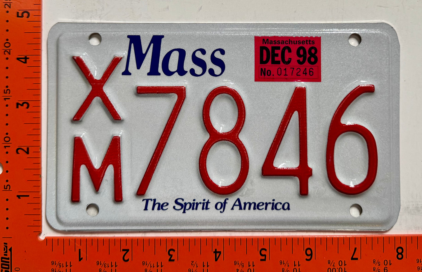 1998 Massachusetts #X/M 7846 Motorcycle License Plate