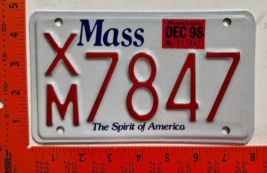 1998 Massachusetts #X/M 7847 Motorcycle License Plate
