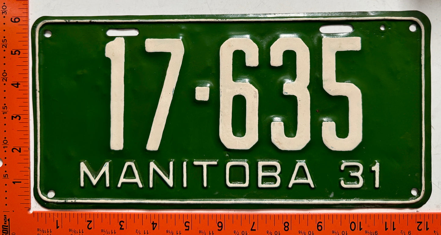 1931 Manitoba #17-635 Passenger License Plate (REPAINT)
