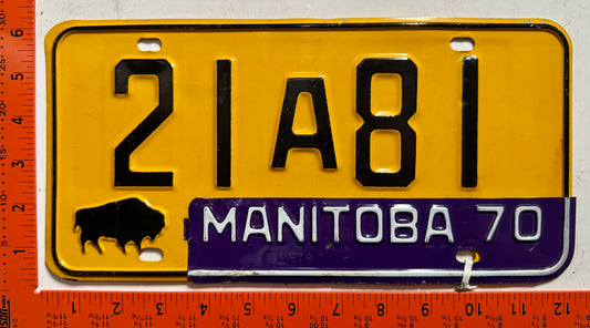 1970 Manitoba #21A81 Passenger License Plate