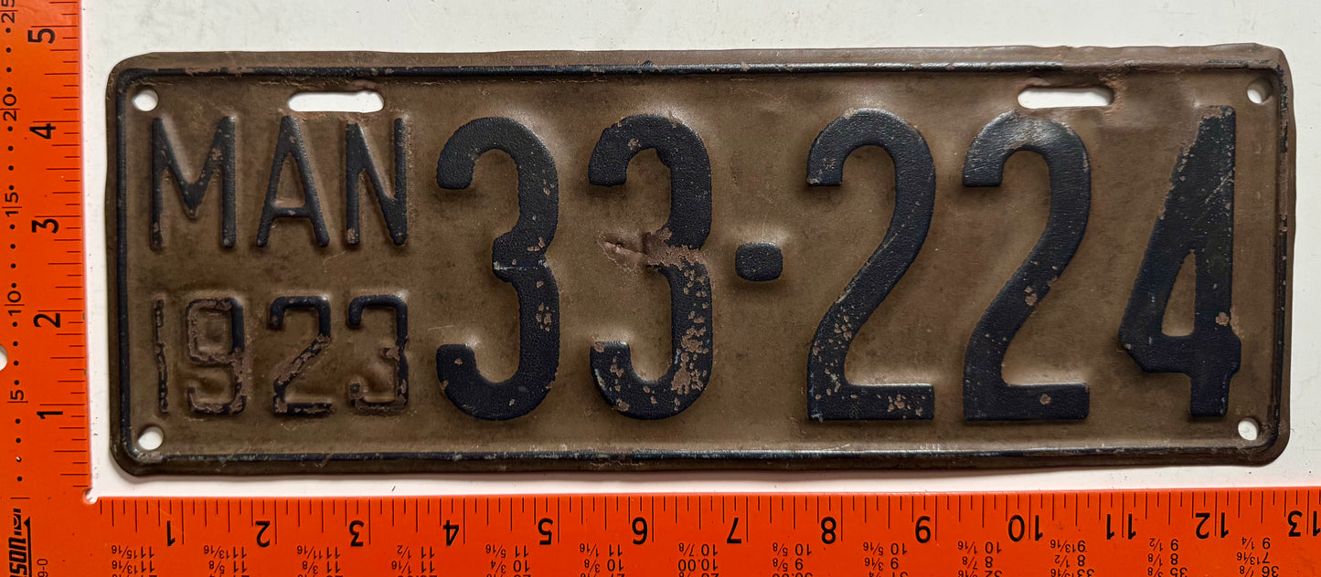 1923 Manitoba #33-224 Passenger License Plate