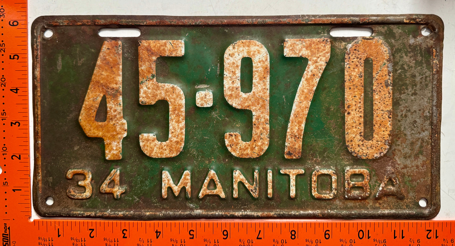 1934 Manitoba #45-970 Passenger License Plate